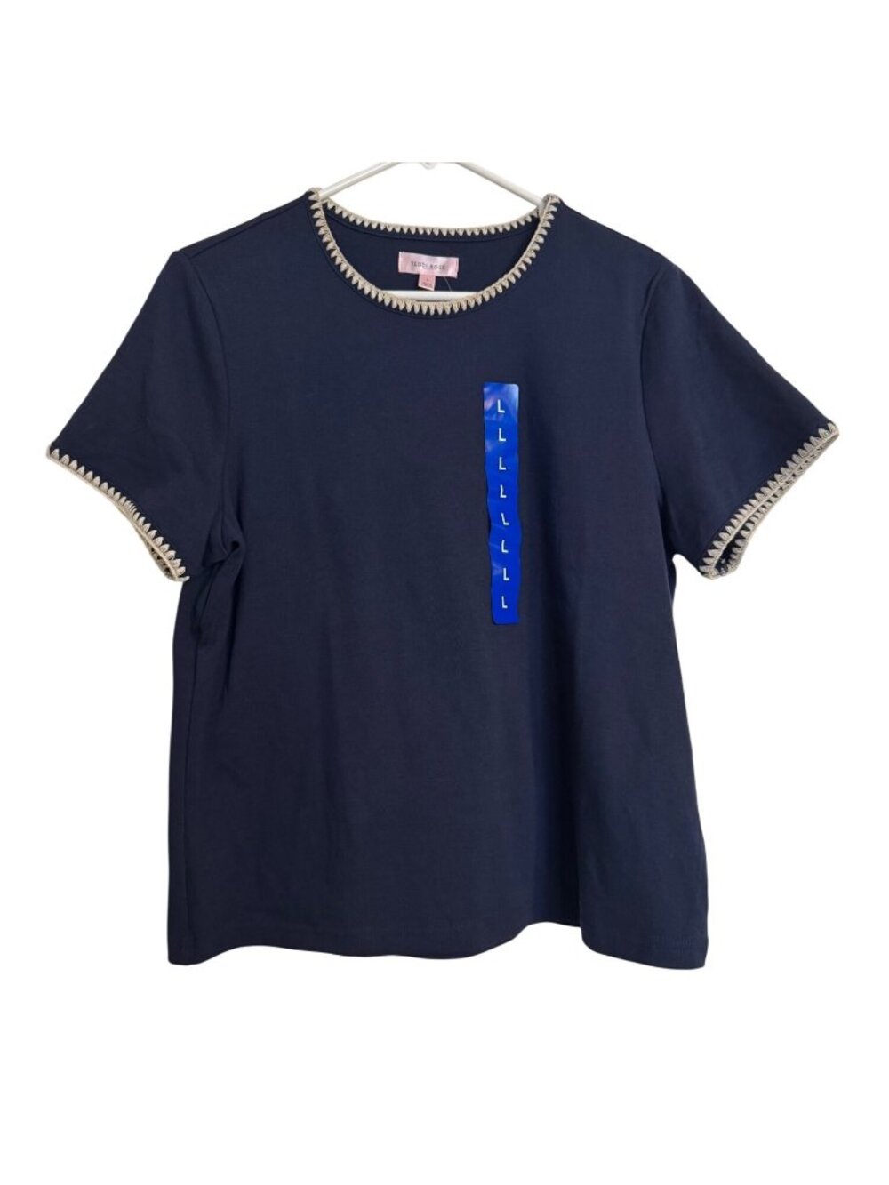Teddi Rose Navy Size Large Tee Shirt NWT Embriodered Seams